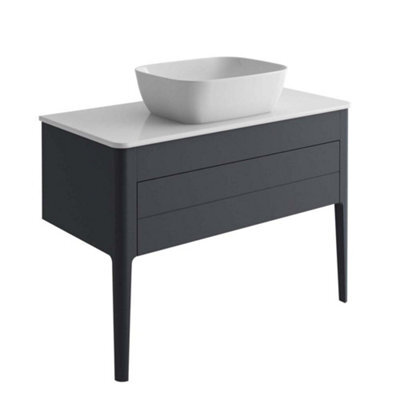 Plum&clay Sutton Blue-Grey Floor Standing Bathroom Vanity Unit With Ceramic Worktop (W)980mm (H)700mm - image 1
