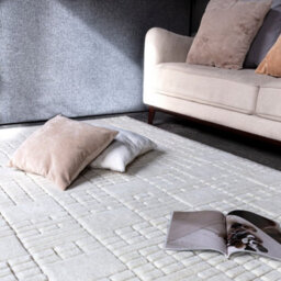 Cream Easy To Clean Chequered , Geometric Modern , Wool Rug For Living Room, Bedroom - 160Cm X 230Cm - thumbnail 1