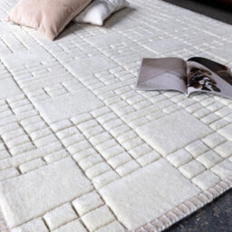Cream Easy To Clean Chequered , Geometric Modern , Wool Rug For Living Room, Bedroom - 160Cm X 230Cm - thumbnail 2