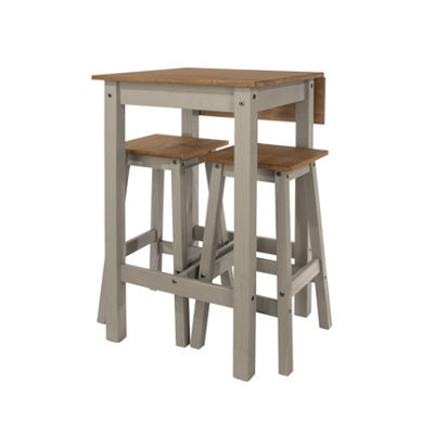 Core Products Corona Linea Drop Leaf Breakfast Table & 2 High Stools Set, Antique Waxed Pine H100.0Cm X W100.0Cm X L60.0Cm - image 1