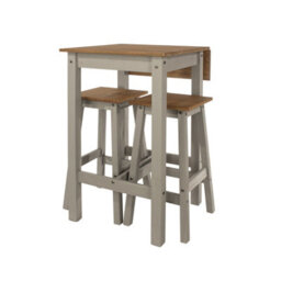 Core Products Corona Linea Drop Leaf Breakfast Table & 2 High Stools Set, Antique Waxed Pine H100.0Cm X W100.0Cm X L60.0Cm - thumbnail 1
