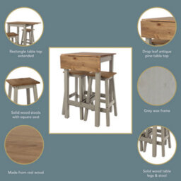 Core Products Corona Linea Drop Leaf Breakfast Table & 2 High Stools Set, Antique Waxed Pine H100.0Cm X W100.0Cm X L60.0Cm - thumbnail 7