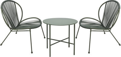 3 Piece Green Garden Furniture Set - 2 Chairs & Table - Perfect For Using Outdoor Patio Balcony Poolside