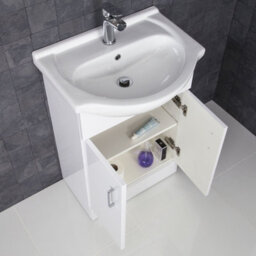 Affine 550mm Freestanding Bathroom Vanity Unit Basin Sink White Tap & Waste Bundle - thumbnail 5