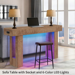 London Boutique Farmhouse Console Table, 160 X 35 X 85 Cm Narrow Hallway Table, 6 Colour Led Lights, Charging Station, Natural - thumbnail 6