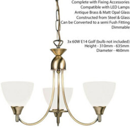 Hanging Ceiling Pendant Light Antique Brass 3X Shade Lamp Bulb Holder Fitting - thumbnail 2