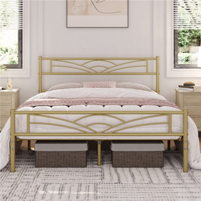 Yaheetech Antique Gold 5Ft King Metal Bed Frame With Cloud-Inspired Design Headboard And Footboard - image 1