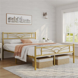 Yaheetech Antique Gold 5Ft King Metal Bed Frame With Cloud-Inspired Design Headboard And Footboard - thumbnail 2