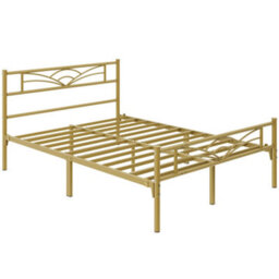 Yaheetech Antique Gold 5Ft King Metal Bed Frame With Cloud-Inspired Design Headboard And Footboard - thumbnail 3