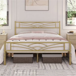 Yaheetech Antique Gold 5Ft King Metal Bed Frame With Cloud-Inspired Design Headboard And Footboard - thumbnail 1