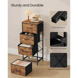 Modern Fabric Chest Of Drawers, 4-Drawer Bedroom Storage Unit For Closet, Hallway And Living Room, Rustic Brown And Ink Black - thumbnail 5
