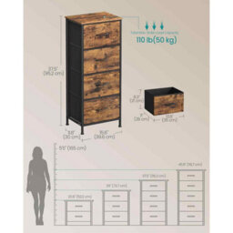 Modern Fabric Chest Of Drawers, 4-Drawer Bedroom Storage Unit For Closet, Hallway And Living Room, Rustic Brown And Ink Black - thumbnail 2