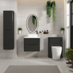 Royal Bathrooms Venice 600mm Matt Nocturne Black Wall Mounted Bathroom Countertop Vanity Unit 2 Drawer With Peak Basin - thumbnail 4