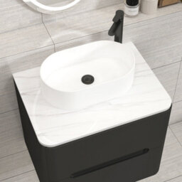 Royal Bathrooms Venice 600mm Matt Nocturne Black Wall Mounted Bathroom Countertop Vanity Unit 2 Drawer With Peak Basin - thumbnail 6