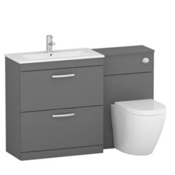 Royal Bathrooms Turin 1300mm Indigo Grey Gloss 2 Drawer Furniture Pack With Minimalist Basin & Elva Back To Wall Toilet - thumbnail 4