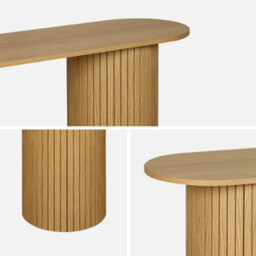 Sweeek - Scandinavian Oval Console With Grooved Wooden Effect Legacy Natural 120X35X75 Cm - thumbnail 3