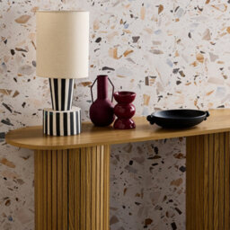 Sweeek - Scandinavian Oval Console With Grooved Wooden Effect Legacy Natural 120X35X75 Cm - thumbnail 5