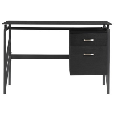 Wyld And Coco Black Tempered Glass Top Home Office Desk 117 X 57 Cm With Metal Frame And Two Drawers - image 1