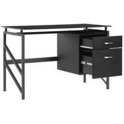 Wyld And Coco Black Tempered Glass Top Home Office Desk 117 X 57 Cm With Metal Frame And Two Drawers - thumbnail 6