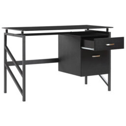 Wyld And Coco Black Tempered Glass Top Home Office Desk 117 X 57 Cm With Metal Frame And Two Drawers - thumbnail 5