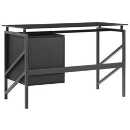 Wyld And Coco Black Tempered Glass Top Home Office Desk 117 X 57 Cm With Metal Frame And Two Drawers - thumbnail 7