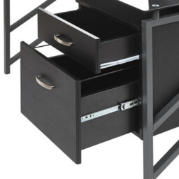 Wyld And Coco Black Tempered Glass Top Home Office Desk 117 X 57 Cm With Metal Frame And Two Drawers - thumbnail 8