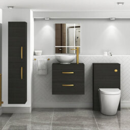 Royal Bathrooms 600mm Hale Black 2 Drawer Wall Mounted Bathroom Vanity Unit With Basin & Breeze Countertop Sinkwith Brushed Brass Handle - thumbnail 2