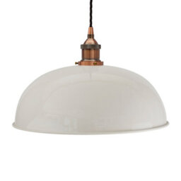 Pale Grey Worcester Painted Dome Pendant Light With Antique Copper Lamp Holder And Black Twisted Cable - Se Home - thumbnail 1