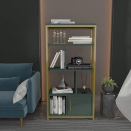 Decorotika Valero Bookcase Shelving Unit Gold & Green