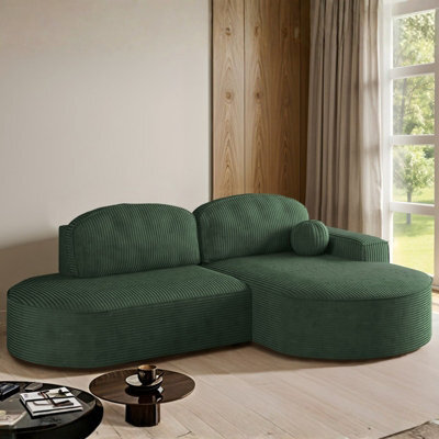 Parma Pro Ball Corner Sofa Bed With Storage Container Stripy Fabric Dark Green Right Side - image 1