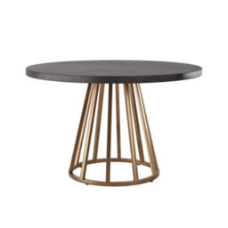 Wyld Haus Lucca Round Dining Table, Grey Faux Dark Concrete Top With Brushed Gold Base - thumbnail 2