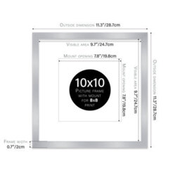 "10X10"" Silver Picture Frame - 10X10"" Square Frame With 8X8"" Mount For 10X10""/8X8"" Pictures Classic Style Room Decor, 1 Pack" - thumbnail 2