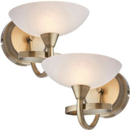 2 Pack Dimming Led Wall Light Brass & White Lined Glass Vintage Curved Lamp