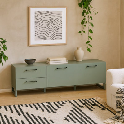 Wyld Haus Coimbra Sage Green Tv Unit, 2 Doors 2 Drawers, Fits Up To 70-Inch Tvs - image 1