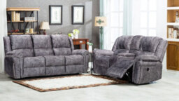 Furnishings For Less UK Galaxy 3 + 2 Electric Reclining Grey Plush Velvet Fabric Sofa Suite - thumbnail 4