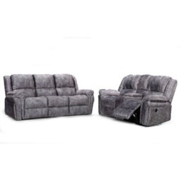 Furnishings For Less UK Galaxy 3 + 2 Electric Reclining Grey Plush Velvet Fabric Sofa Suite - thumbnail 1