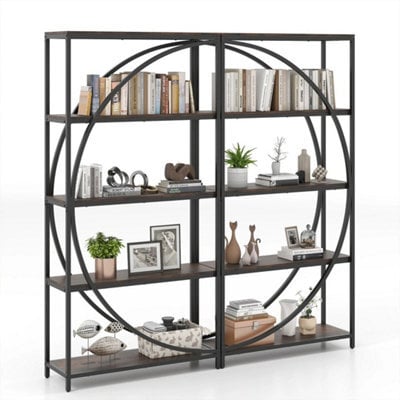 5 Tier Brown Bookshelf Industrial Etagere Bookcase With Open Storage Shelves - image 1