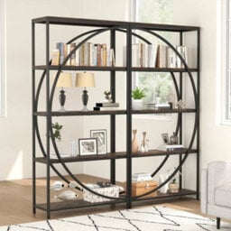 5 Tier Brown Bookshelf Industrial Etagere Bookcase With Open Storage Shelves - thumbnail 4