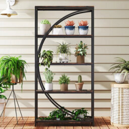5 Tier Brown Bookshelf Industrial Etagere Bookcase With Open Storage Shelves - thumbnail 5