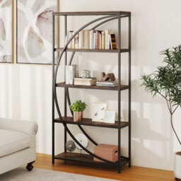5 Tier Brown Bookshelf Industrial Etagere Bookcase With Open Storage Shelves - thumbnail 3
