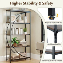 5 Tier Brown Bookshelf Industrial Etagere Bookcase With Open Storage Shelves - thumbnail 6