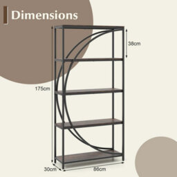 5 Tier Brown Bookshelf Industrial Etagere Bookcase With Open Storage Shelves - thumbnail 2