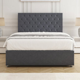 Bsspoke Mia Divan Bed Set Steel Plush Velvet 24Inch Headboard 2 Drawers Same Side & Memory Foam Spring Mattress In All Sizes - thumbnail 2