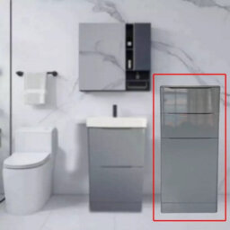 D Pro T Bathrooms 350mm Slimline High Gloss Light Grey Bathroom Cabinet 1200mm Tall, Floor Standing, Soft Close Drawers & Door