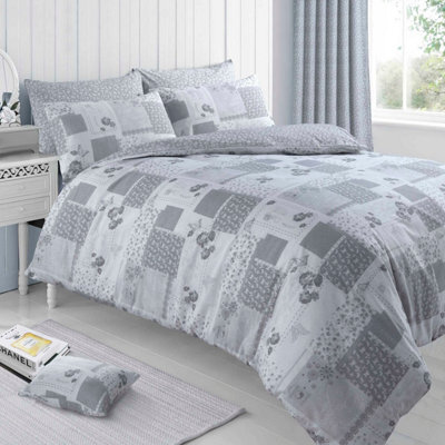 Velosso Elegant Vintage Style Duvet Cover & Pillowcase Set, Floral Print Bedding Set, Machine Washable Soft Texture Bed Linen - Grey