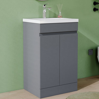 AVER-GROWTH 500mm Vanity Unit With Basin High Gloss Grey Ceramic Sink Floor Standing Bathroom Storage Cabinet Soft Close Hinges 2 Doors - image 1