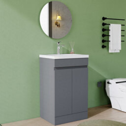 AVER-GROWTH 500mm Vanity Unit With Basin High Gloss Grey Ceramic Sink Floor Standing Bathroom Storage Cabinet Soft Close Hinges 2 Doors - thumbnail 2