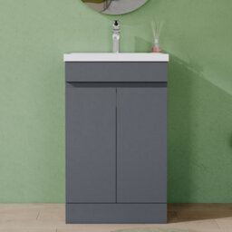 AVER-GROWTH 500mm Vanity Unit With Basin High Gloss Grey Ceramic Sink Floor Standing Bathroom Storage Cabinet Soft Close Hinges 2 Doors - thumbnail 6