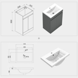 AVER-GROWTH 500mm Vanity Unit With Basin High Gloss Grey Ceramic Sink Floor Standing Bathroom Storage Cabinet Soft Close Hinges 2 Doors - thumbnail 7