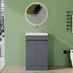 AVER-GROWTH 500mm Vanity Unit With Basin High Gloss Grey Ceramic Sink Floor Standing Bathroom Storage Cabinet Soft Close Hinges 2 Doors - thumbnail 5